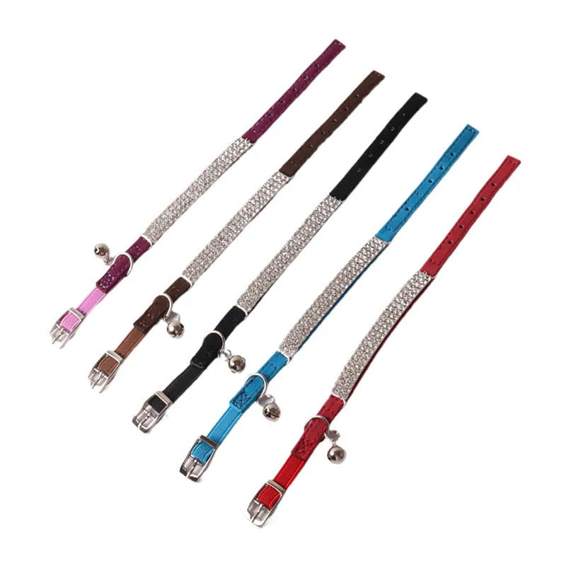 Flocking material cat collar with elastic buckle and gang drill decoration in multiple colours