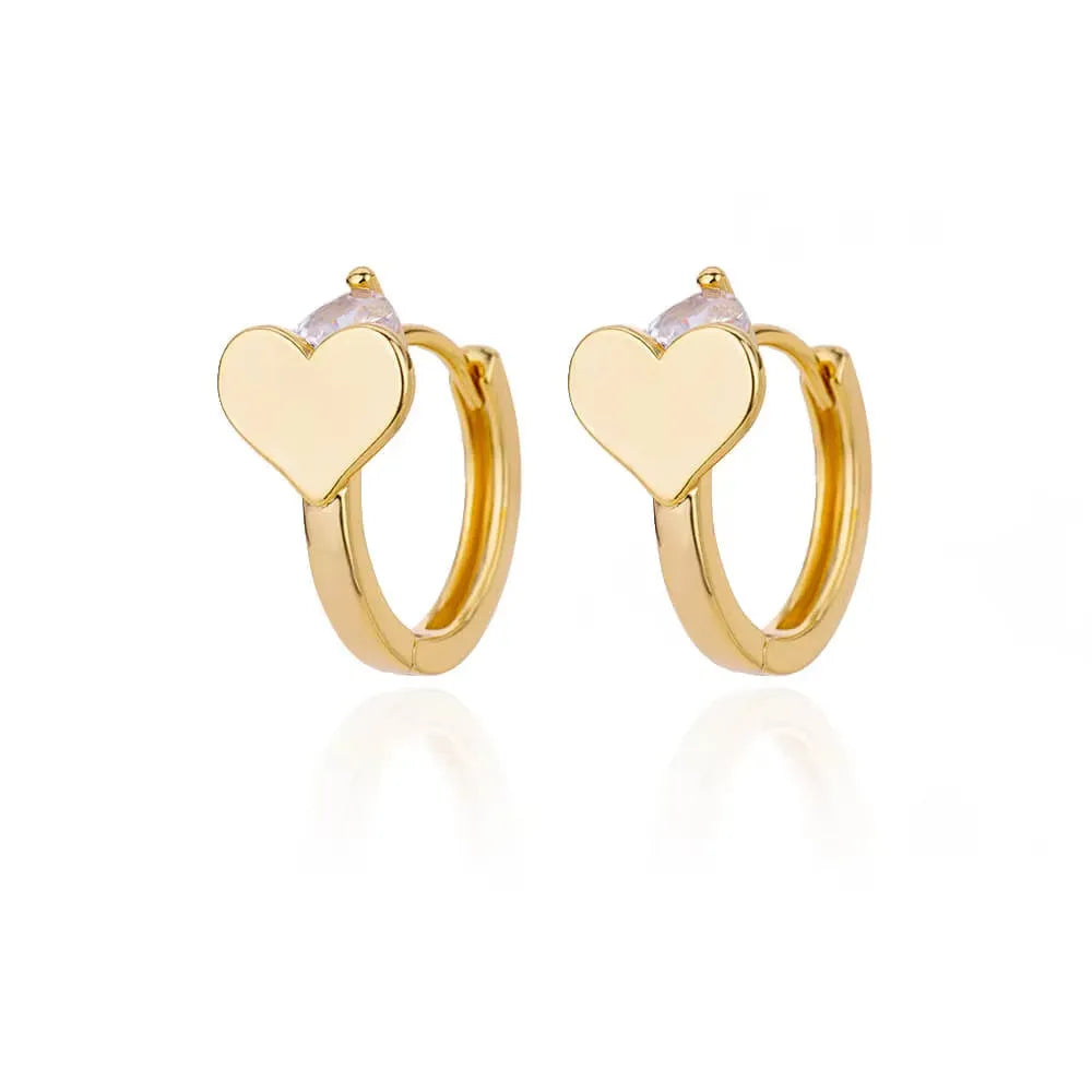 Women's heart-shaped zircon earrings with ear clip backings, stainless steel titanium finish