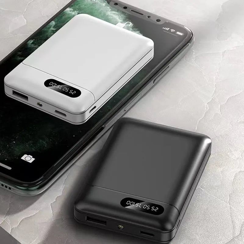 Black or white 10000mAh portable power bank with multiple USB charging ports