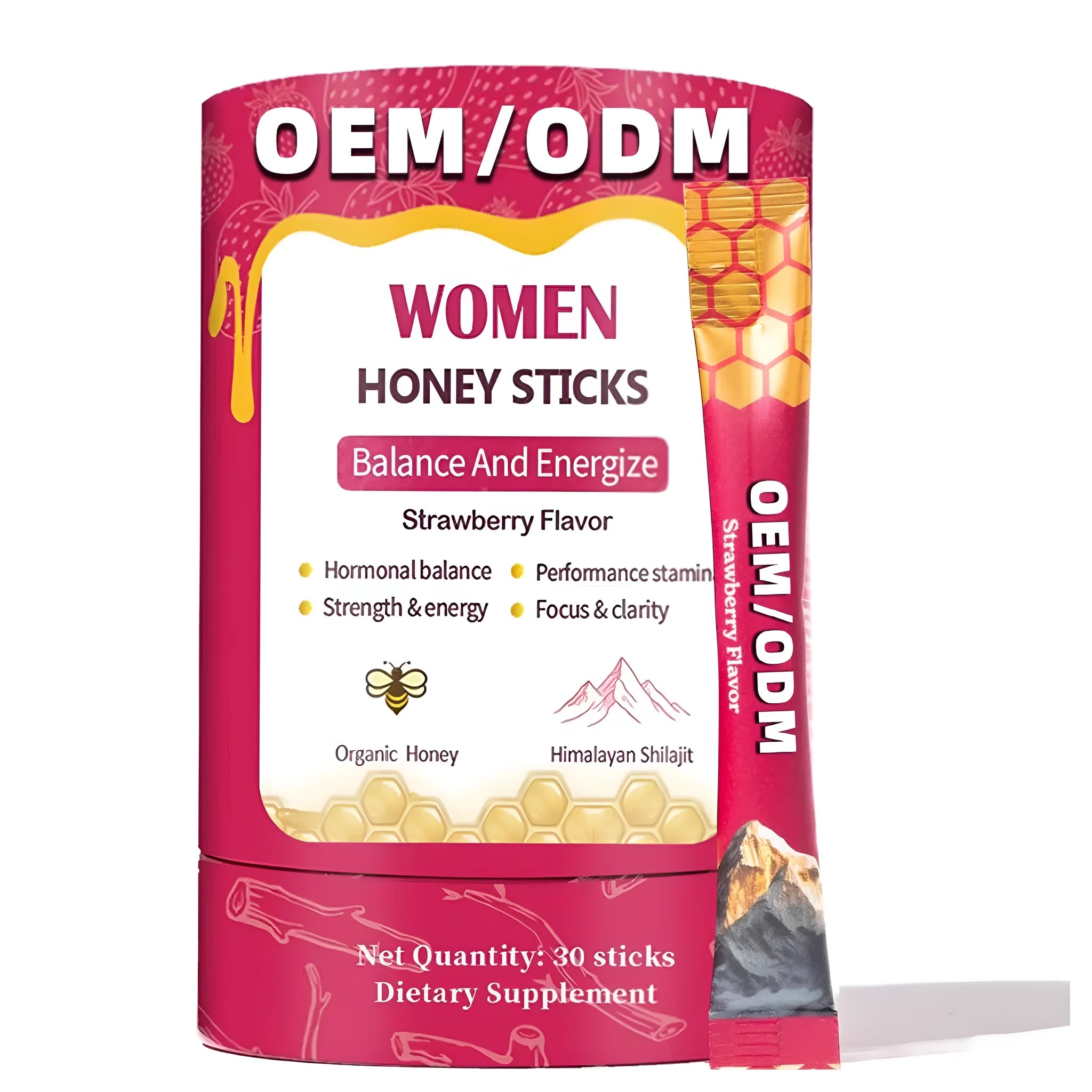 Bottle of 30 shilajit honey sticks with saffron for energy and immune support