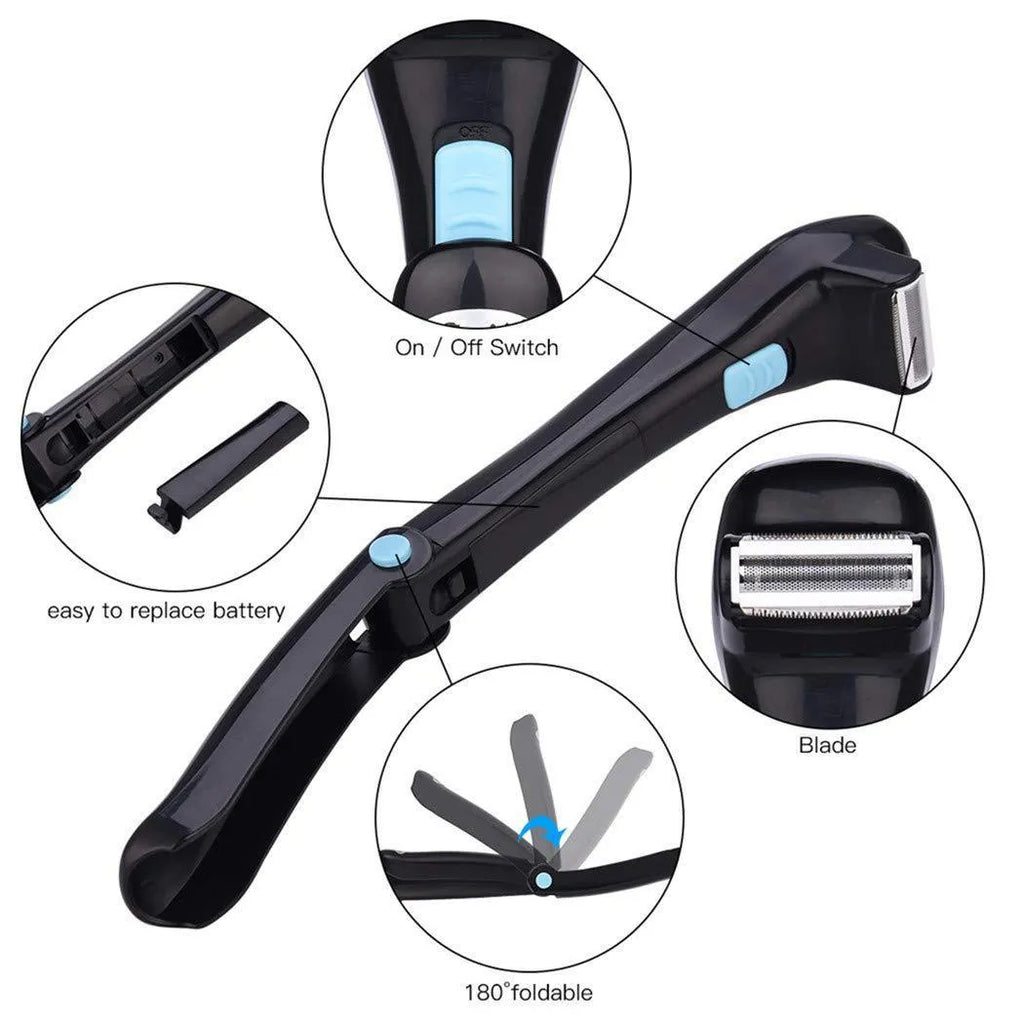 Black folding hair back body electric shaver with compact design for portable grooming