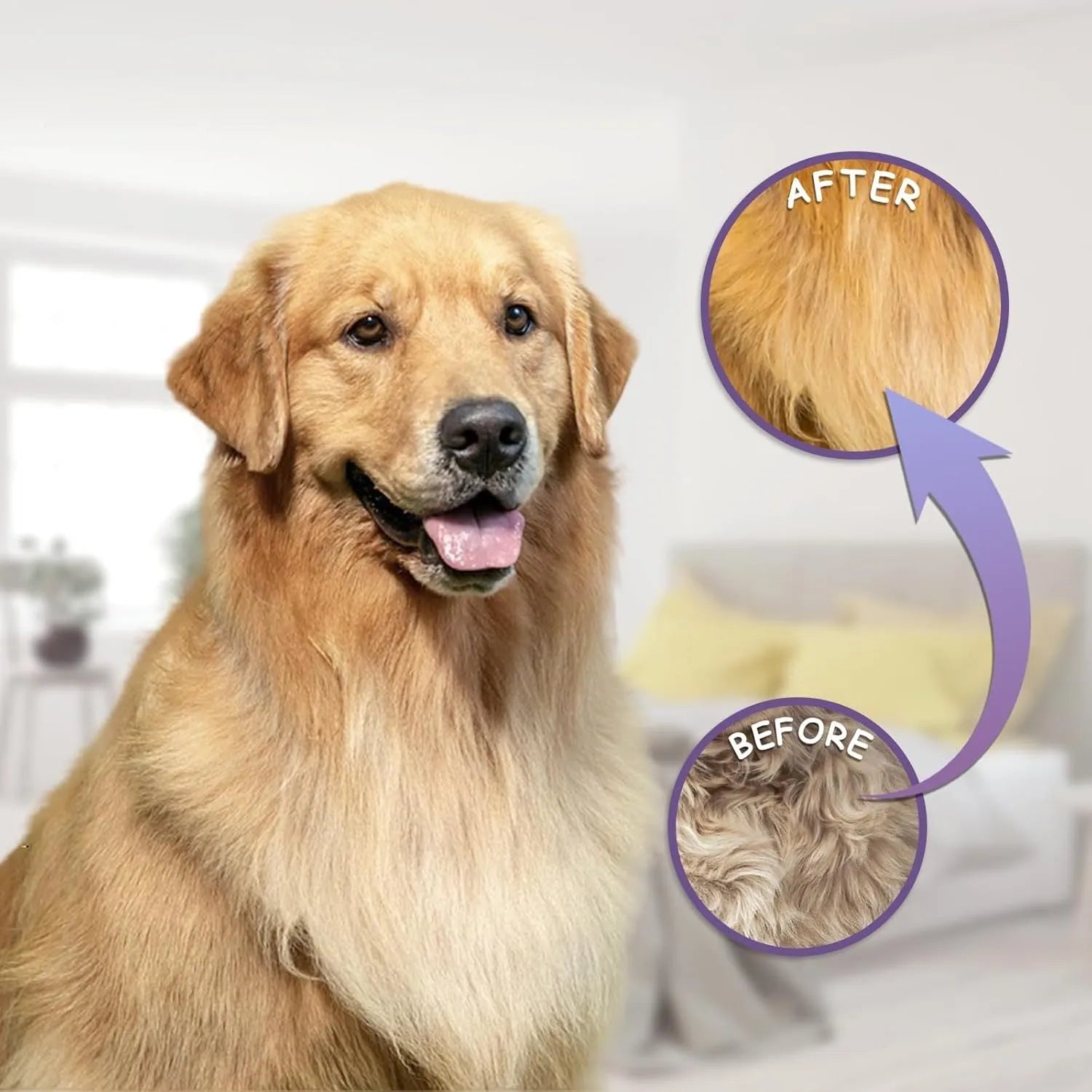Purple handled pet grooming comb with stainless steel teeth for detangling dog and cat hair.