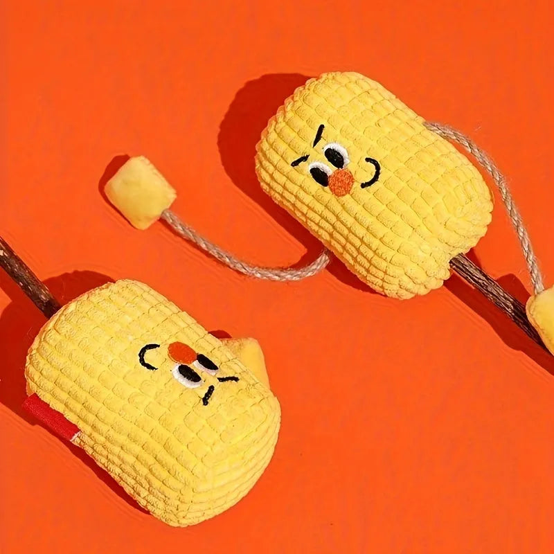Polished corn cob wood cat chew toy with catnip for dental cleaning, 7cm long.