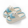 Women's thick-soled cartoon bear linen house slippers with PVC sole in blue colour