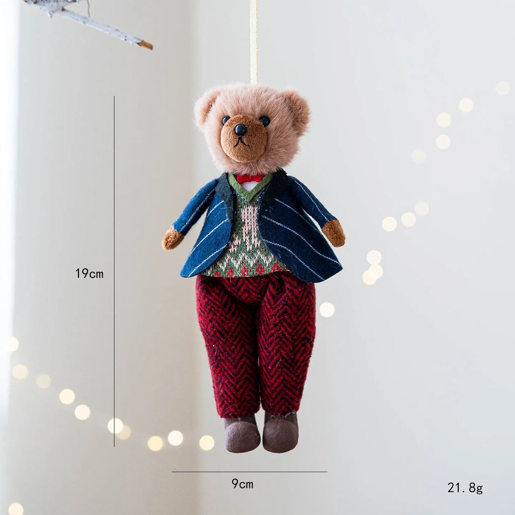 Plush bear doll couple set in cotton cloth with gentleman and princess bear cartoon designs featuring plaid patterns