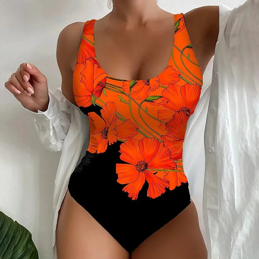 Women's one-piece swimsuit with 3D printed pattern in Lycra fabric available in multiple colours and sizes