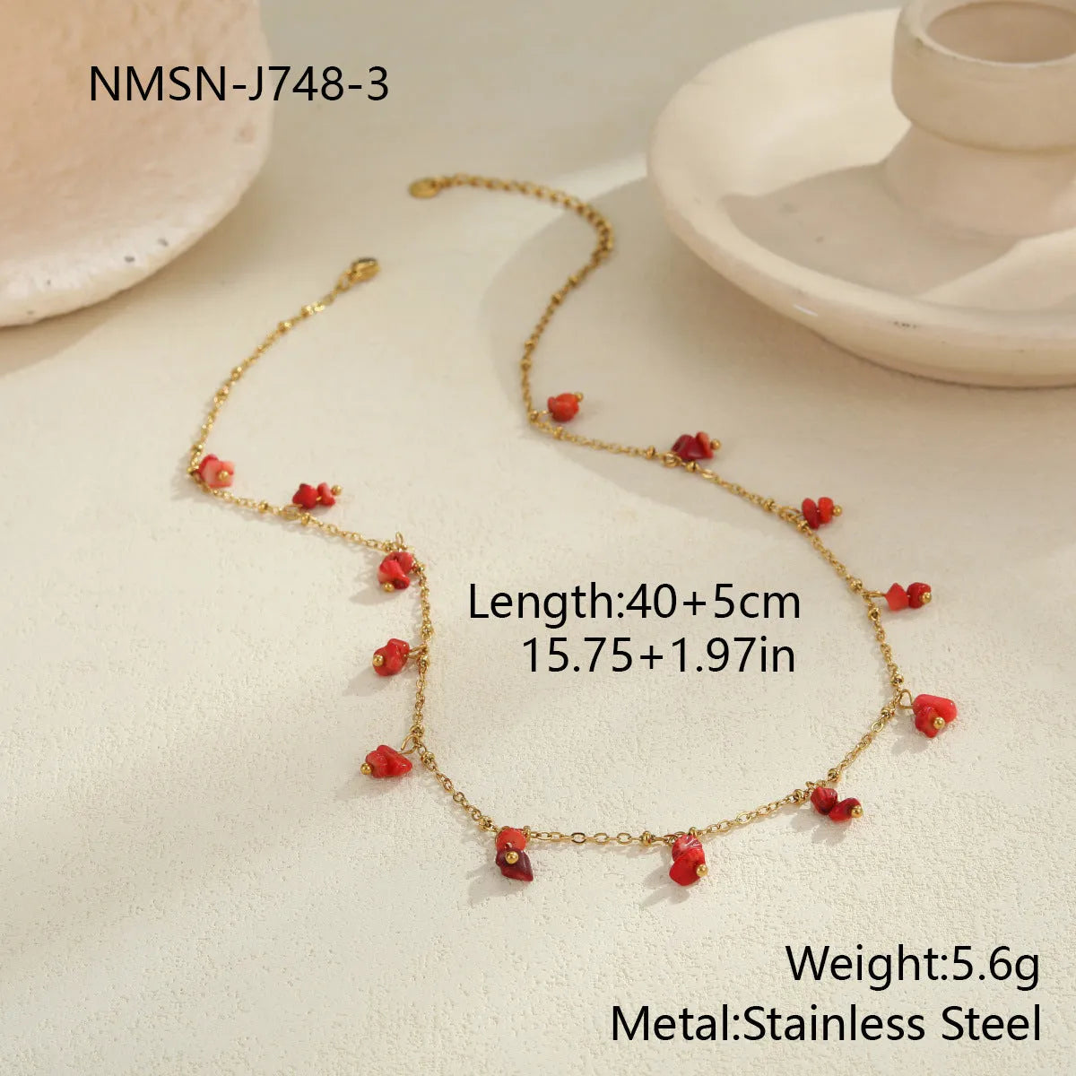 Natural stone necklace with stainless steel chain and 18K gold plating, available in amethyst