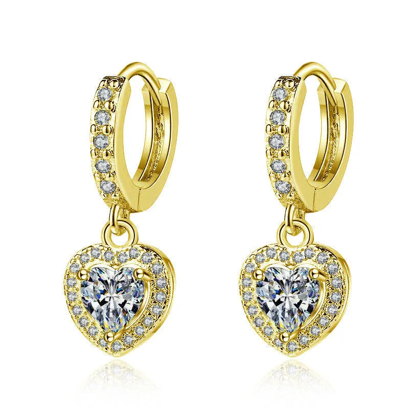 Copper inlaid zircon love earrings heart shape white gold colour electroplated women jewellery