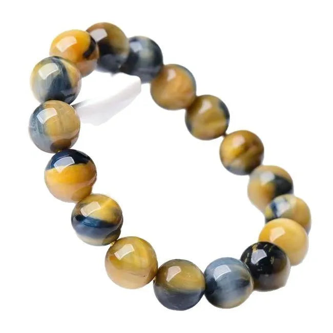 Fantasy tigereye agate bracelet, 10mm round beads, single circle unisex design