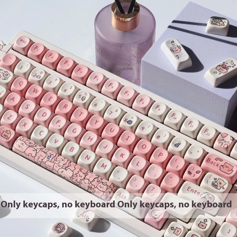 Pink PBT plastic keycap with a cute sublimated pig design on the top and sides.