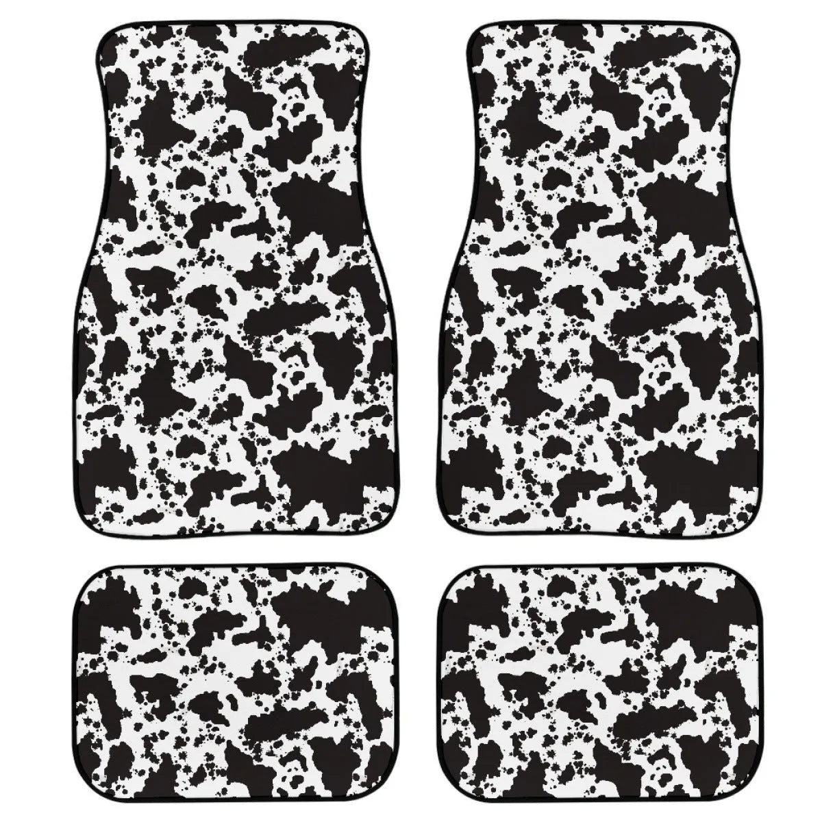 Black printed rubber car floor mat set showing 20mm thickness and waterproof construction