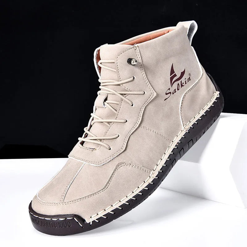 High-top retro casual boots with frosted finish, rubber sole, dark blue colour