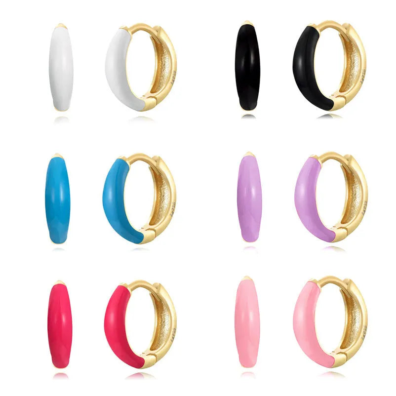 Women's oval epoxy curved earrings with U-shaped design in seven dripping oil colours
