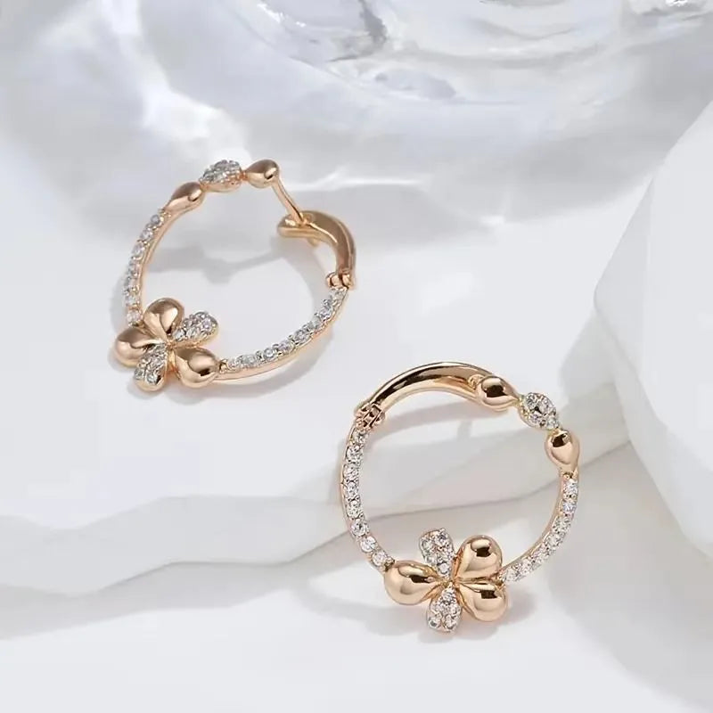 Copper round ring earrings for women, geometric shape, electroplated finish, EK13286-FD-01 colour, 1.5 cm diameter