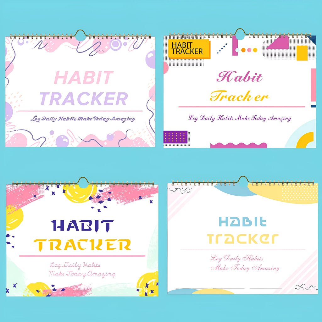 English habit tracking book open showing pages, 21cm by 28cm in flower white colour