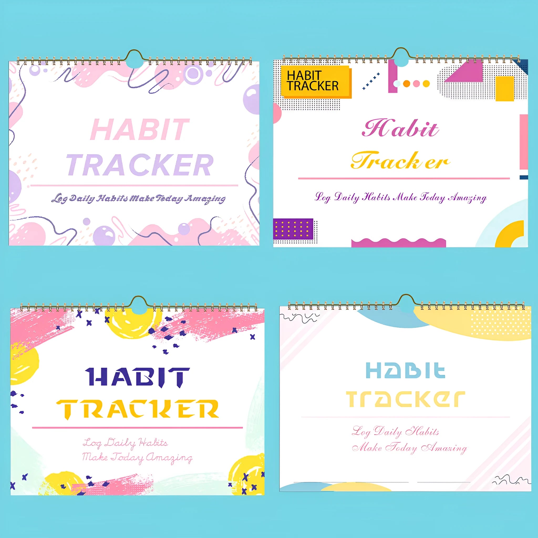 English habit tracking book open showing pages, 21cm by 28cm in flower white colour