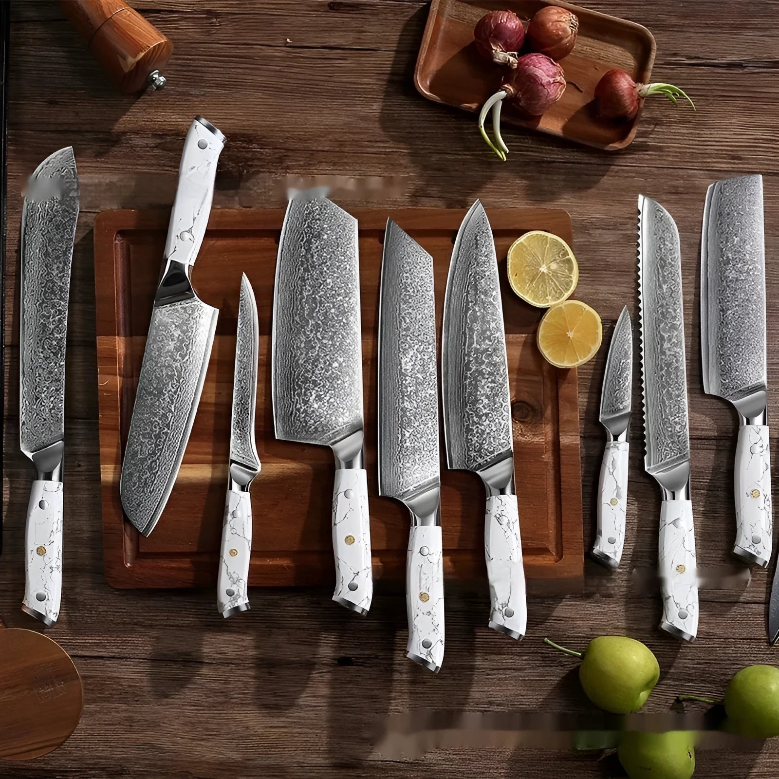 Damascus VG10 steel combined chef's knife with 21cm blade for multi-purpose kitchen use