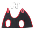 Pet cat and dog grooming hammock restraint bag in a hanging set for nail cutting and bath trimming.