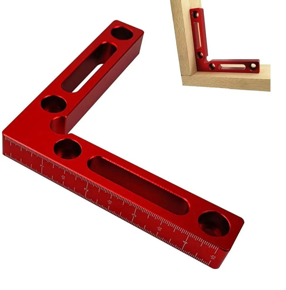 Aluminium right angle positioning block for woodworking jigsaw fixture with accurate scale