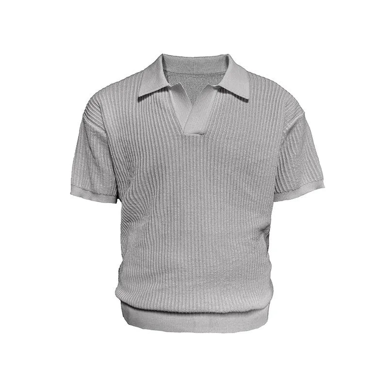 Men's creamy-white loose fit polo shirt with short sleeves and business collar for summer wear.
