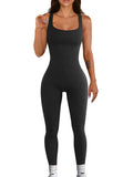 Women's long sleeve suspender tank top tights in spandex with button waist front