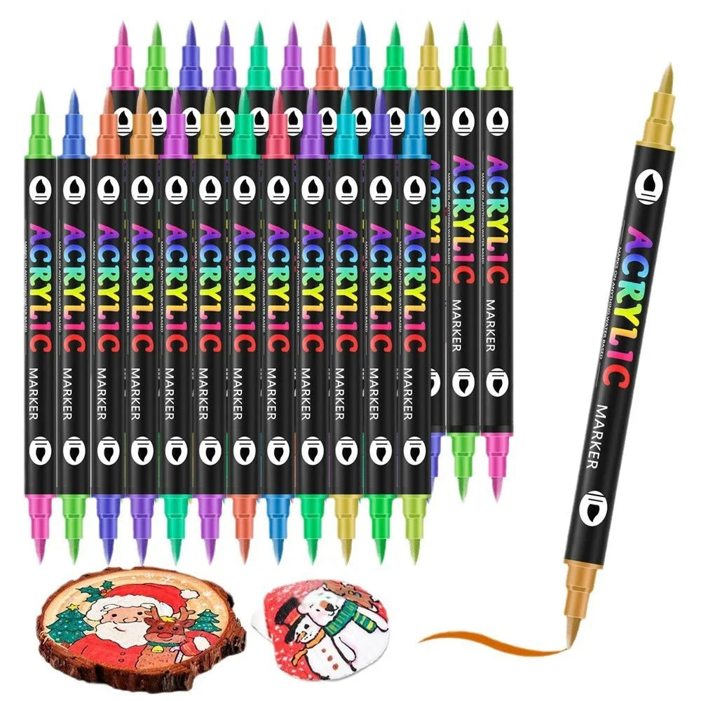 Double-headed acrylic marker pens with washable quick-drying ink in multiple colour sets