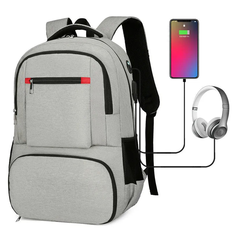 Oxford cloth insulated backpack with curved shoulder straps in light grey, showing dry-wet separation compartments