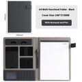Leather A4 business folder in black, grey or blue with document storage and accessory options