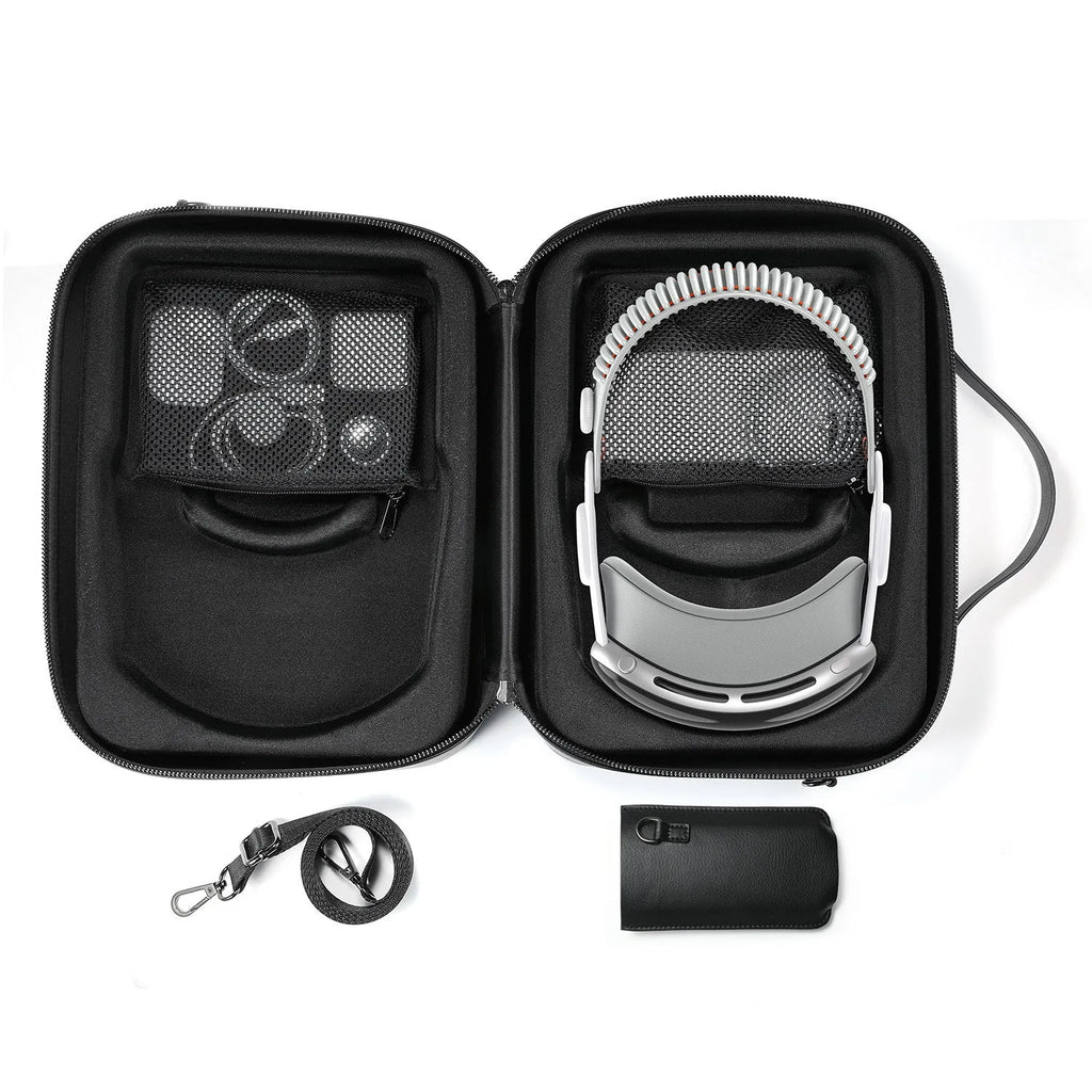 Vision Pro MR glasses storage box in black superfiber construction showing 32.5 cm dimensions