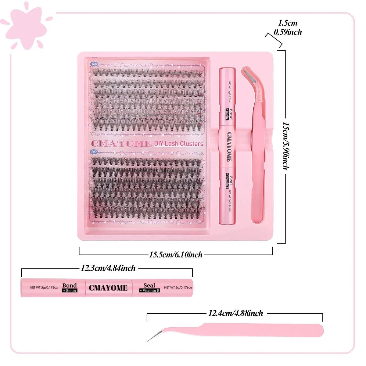 DIY single cluster false eyelashes set with artificial fibre construction and four specification options
