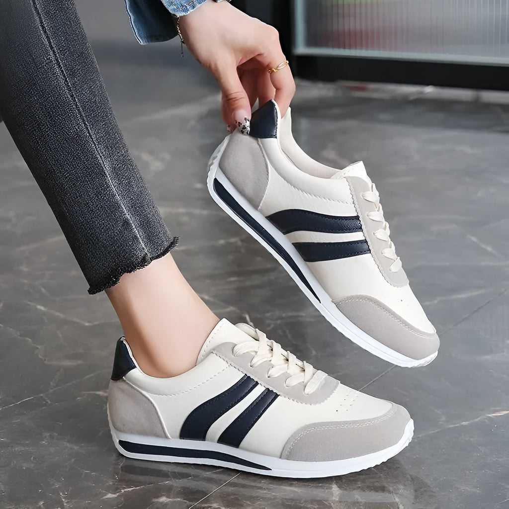 Red and blue lace-up running sneakers with PU mesh upper and rubber soles for leisure wear