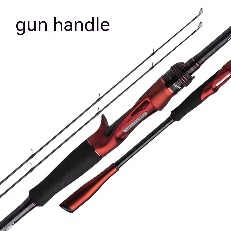 Carbon fibre ultralight fishing rod shown with straight handle and pikestaff handle options.