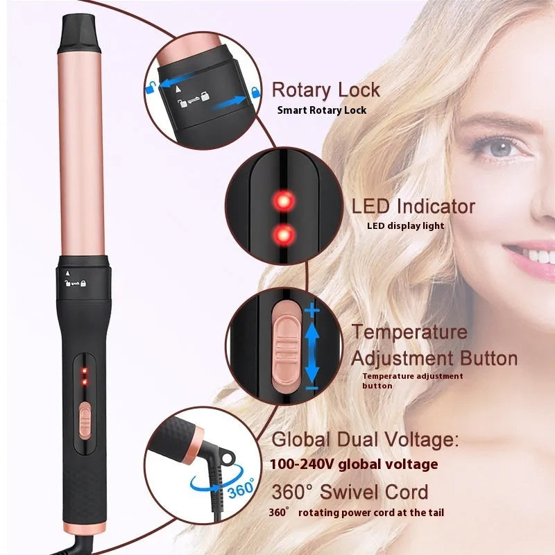 Three-tube water wave hair curler with wired AC power for curly and straight hair styling