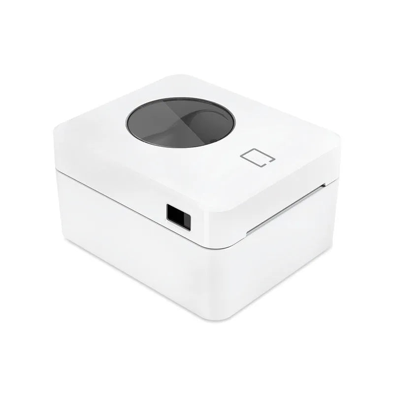 White Bluetooth thermal label printer with USB connectivity for heat-sensitive shipping and address labels