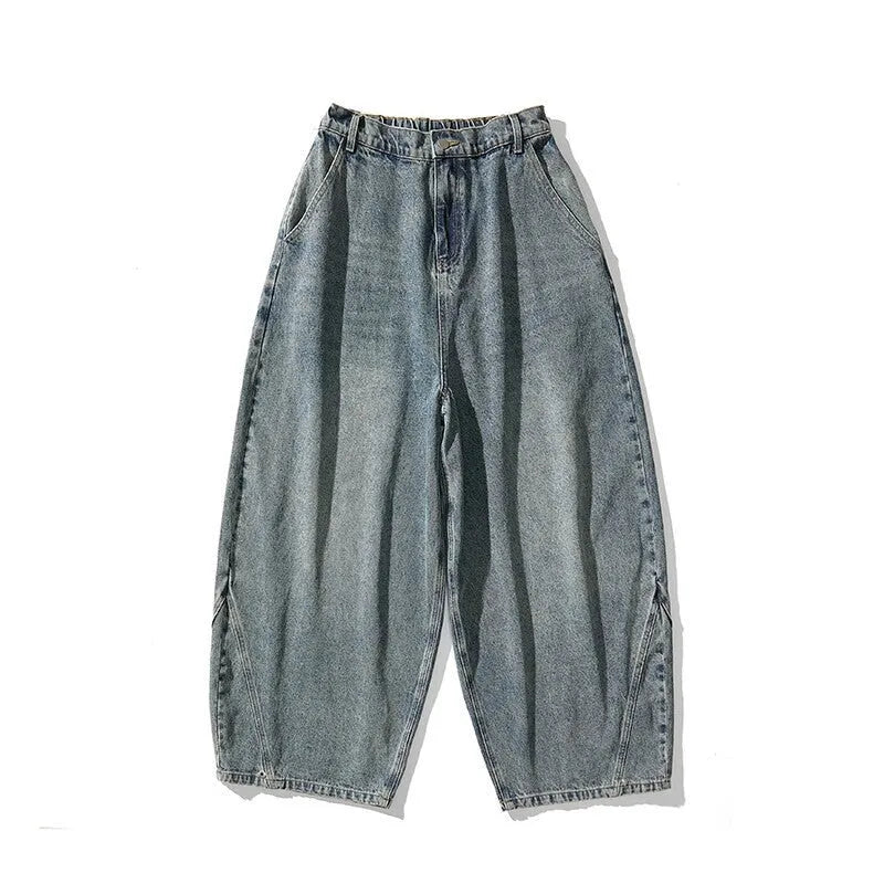 Men's plus size baggy jeans with wide leg and straight opening in American casual style