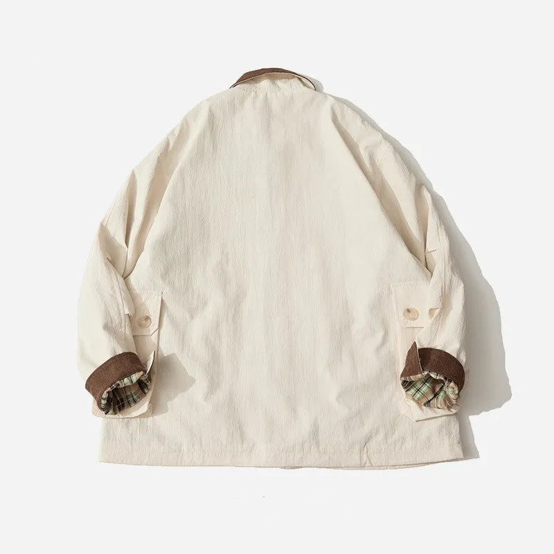 Green and apricot contrast colour casual jacket with side seam pockets and long sleeves