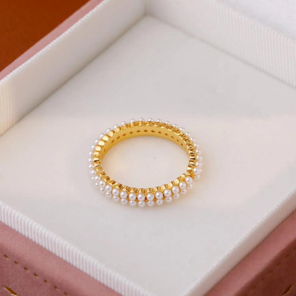 Gold electroplated geometric women's ring with adjustable open mouth design and round elements