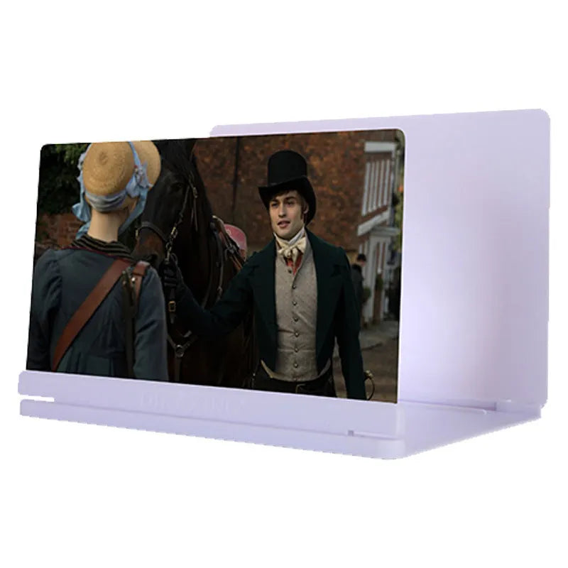 10-inch HD lens phone screen amplifier in black ABS stand showing enlarged smartphone display
