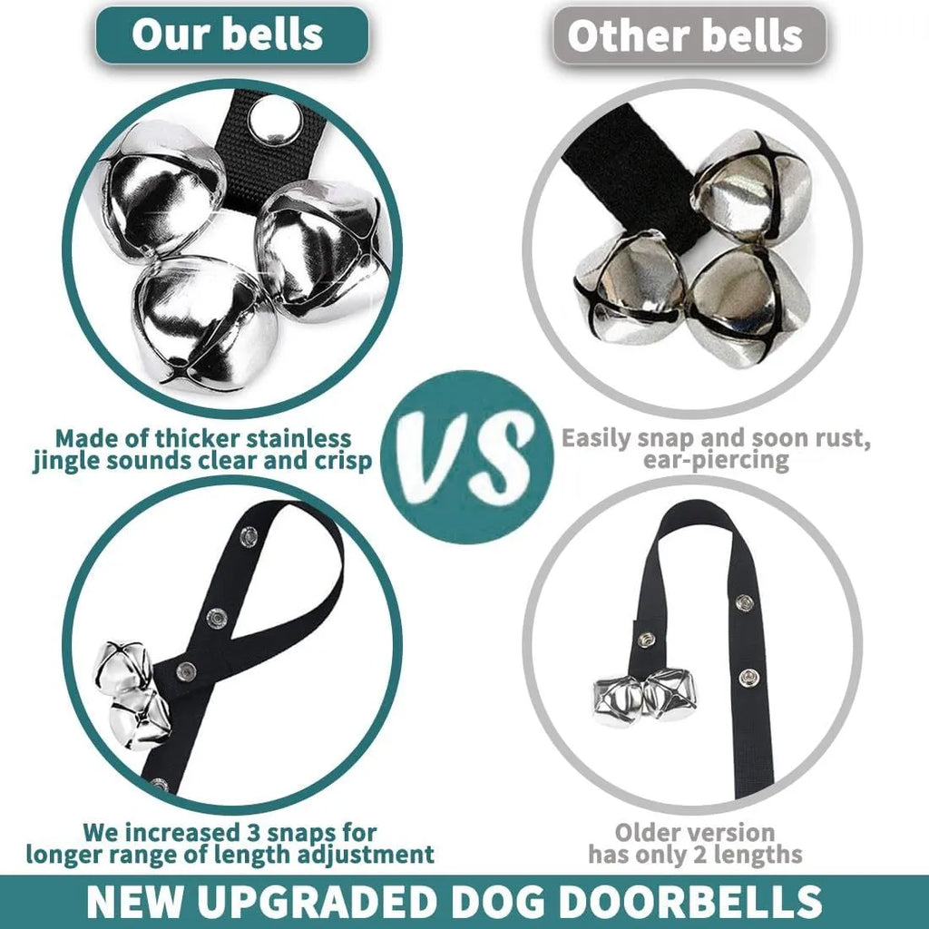 Dog doorbell with 7 extra large metal bells and 1.4 metre adjustable nylon leash for puppy toilet training