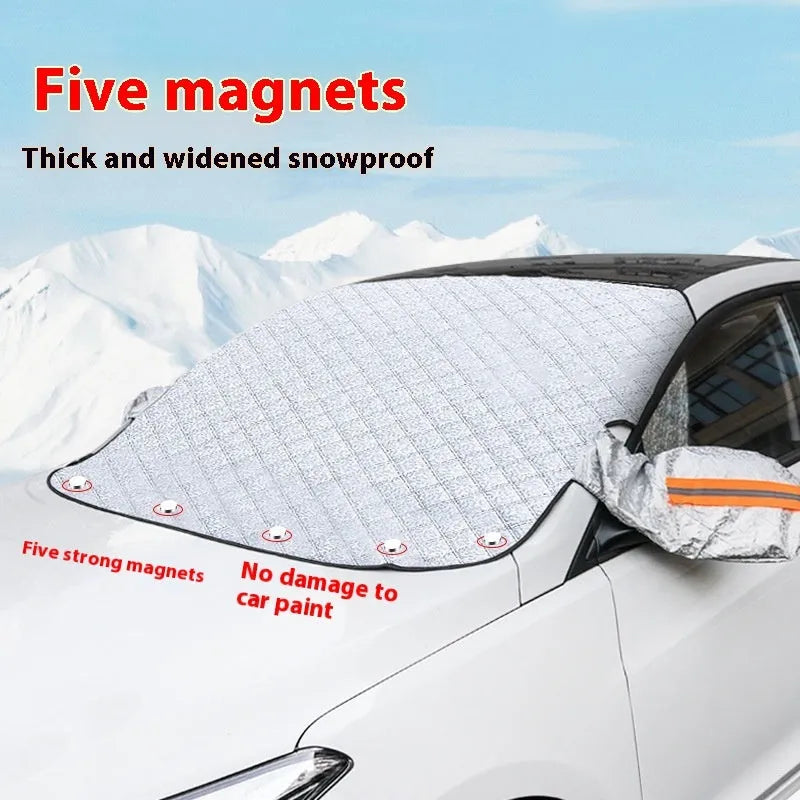 Aluminium foil car windshield cover with reflective edges and magnets for SUV frost protection