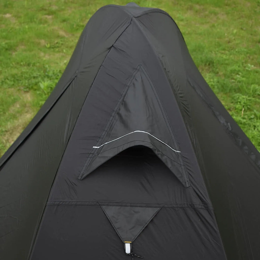 Single person lightweight camping tent with aluminium poles in red colour showing double-layer construction
