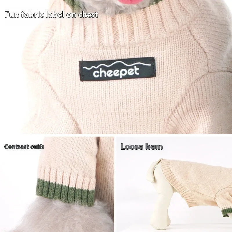 Wool two-leg dog sweater in British style for winter, shown in Crown Blue colour.