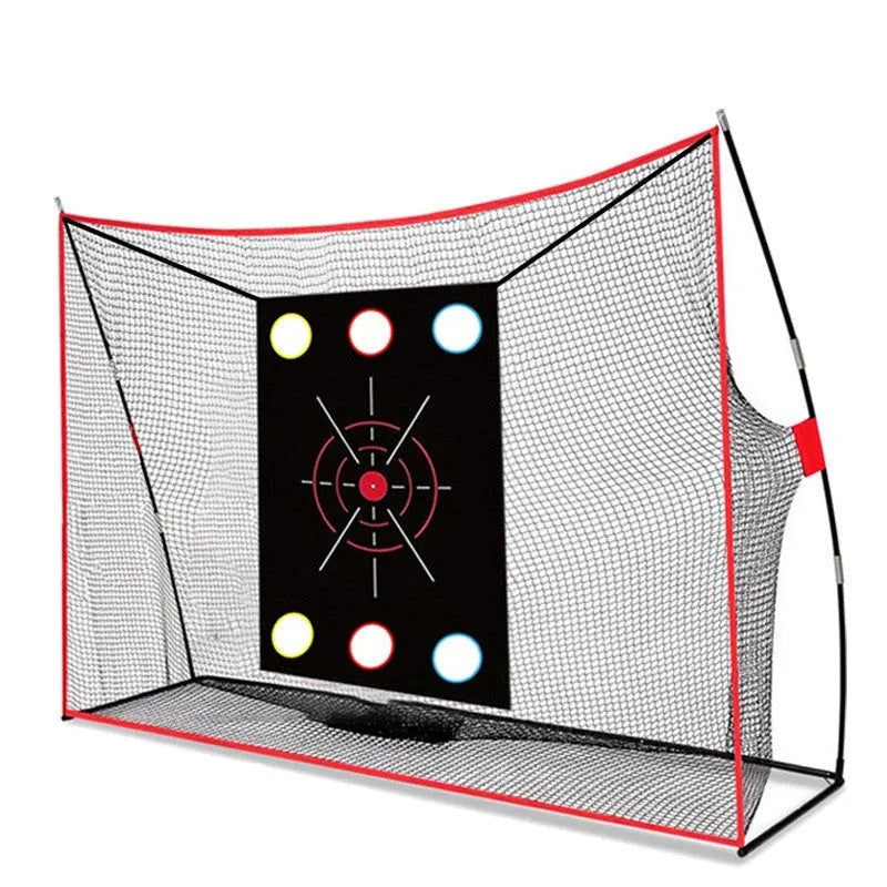 Golf swing wedge training net with cross target design and hitting mat
