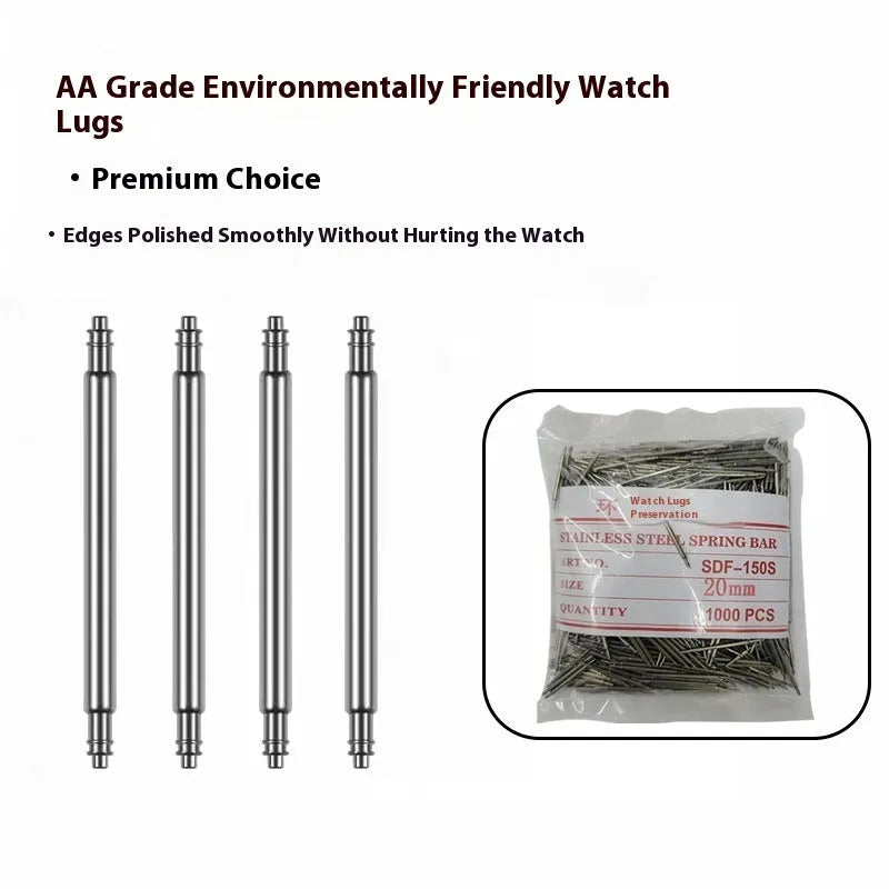 Watch bolt auricular needle spring shaft accessories showing six size options from 21mm to 26mm