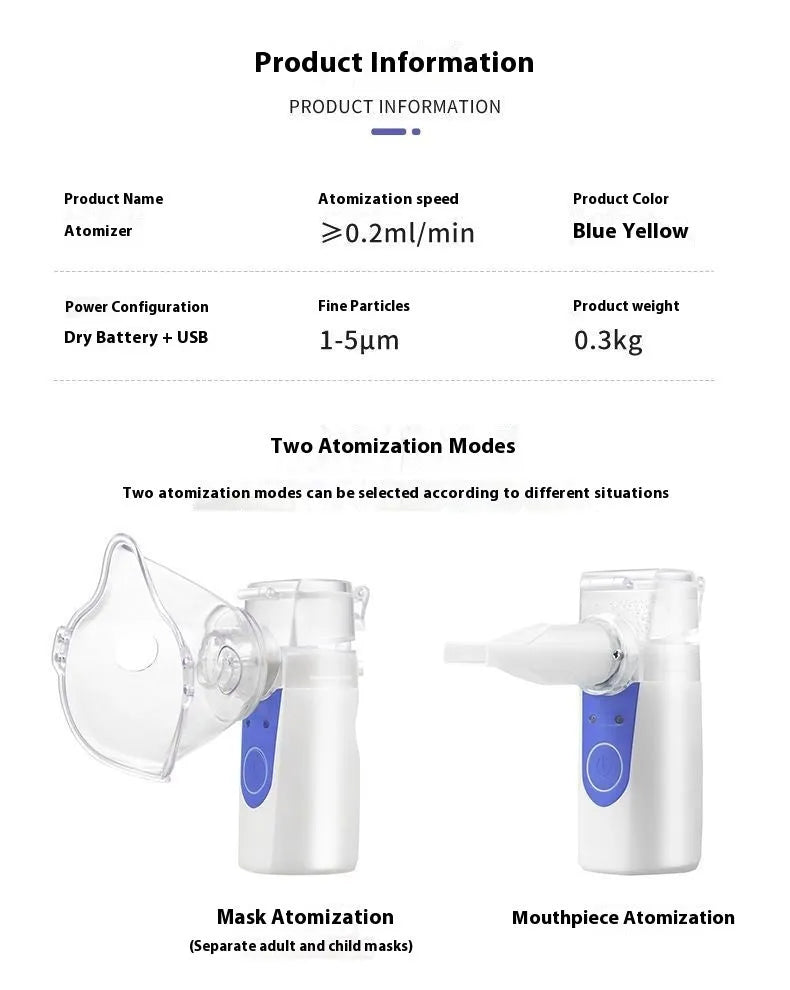 Columnar USB handheld nebuliser spray machine for household respiratory treatment with quiet operation
