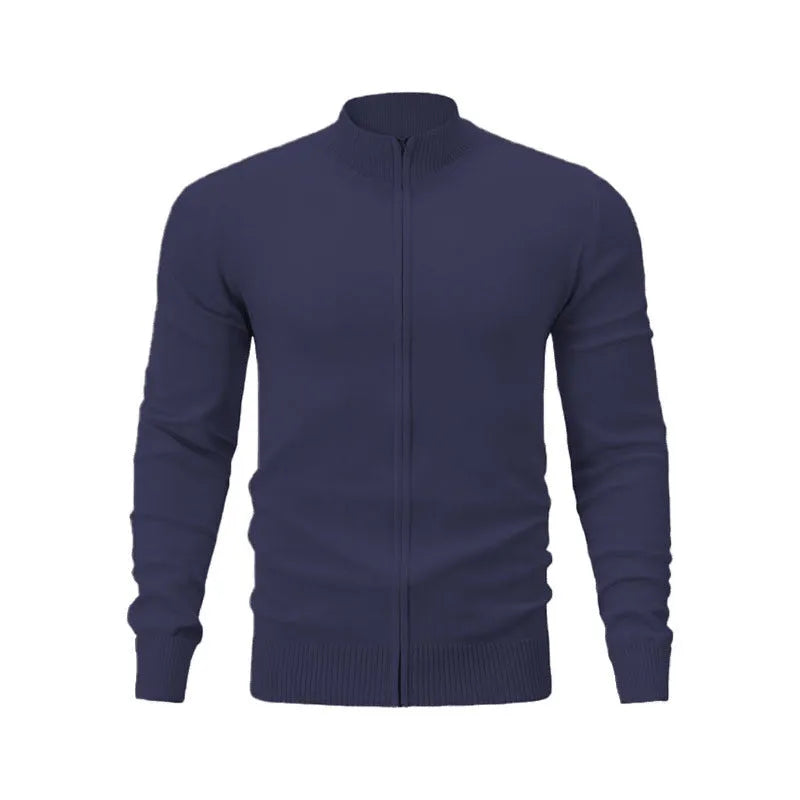 Stand collar casual zip sweater in apricot colour showing front zip and loose fit design