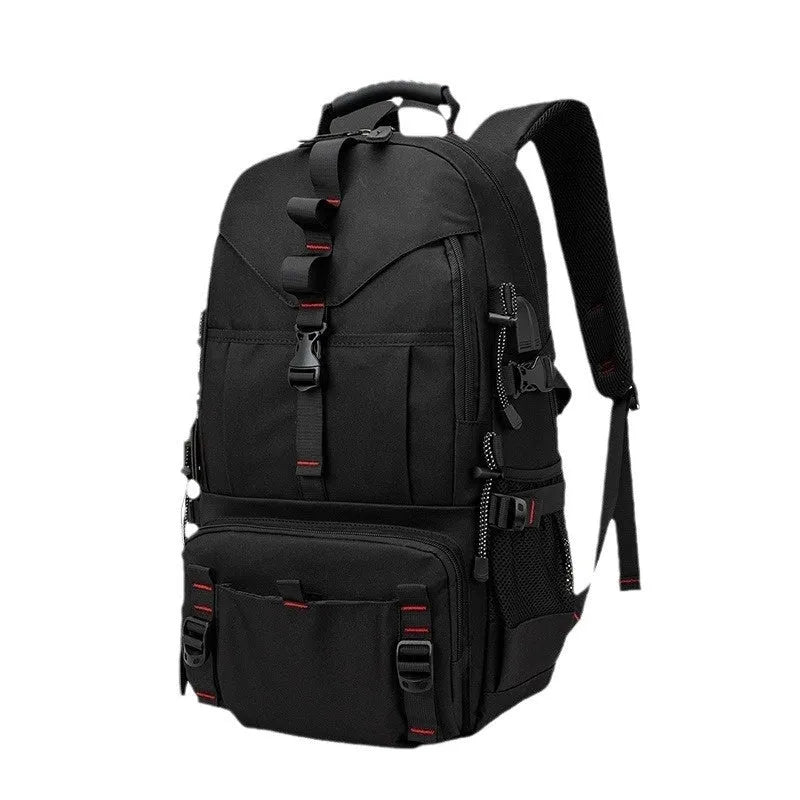 Men's large waterproof hiking backpack in Oxford cloth with multiple colour options including camouflage.