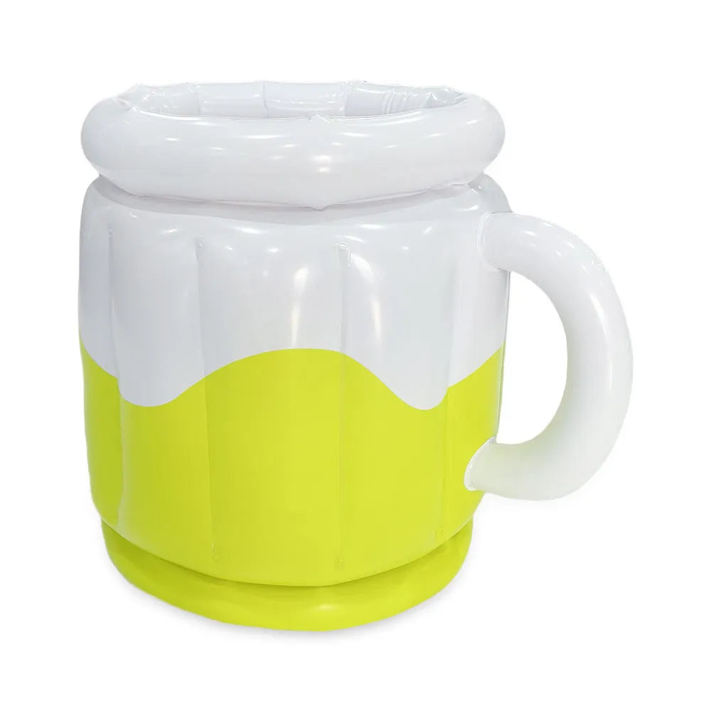 Yellow inflatable PVC ice bucket designed for holding beer steins and ice.