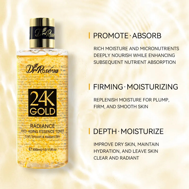 DR.ROSEVA 24K Gold Collagen Toner 300ml bottle with gold and collagen formula for pore care