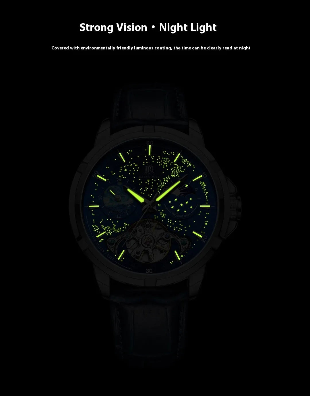 Men's automatic mechanical watch with blue dial and stainless steel bracelet showing thickness